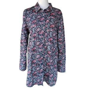 Garnet Hill Signature Essential Shirt Navy Red Paisley Organic Pima Cotton Sz 12
